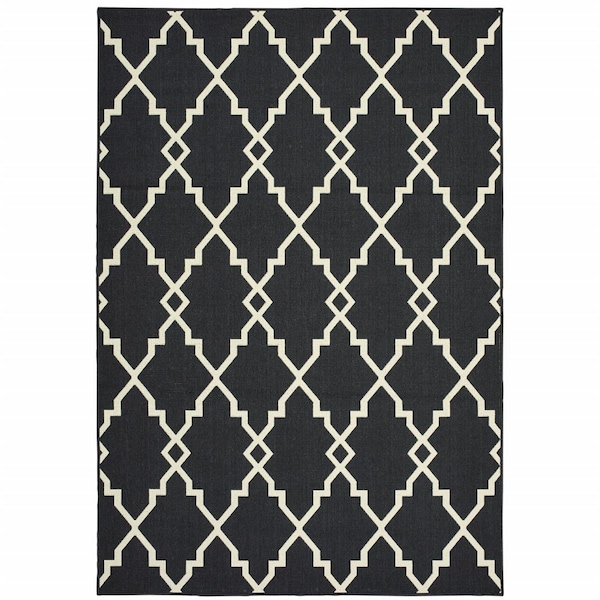 Palacedesigns 9 x 13 ft. Black & Ivory Trellis Indoor & Outdoor Area Rug PA2627918 - main